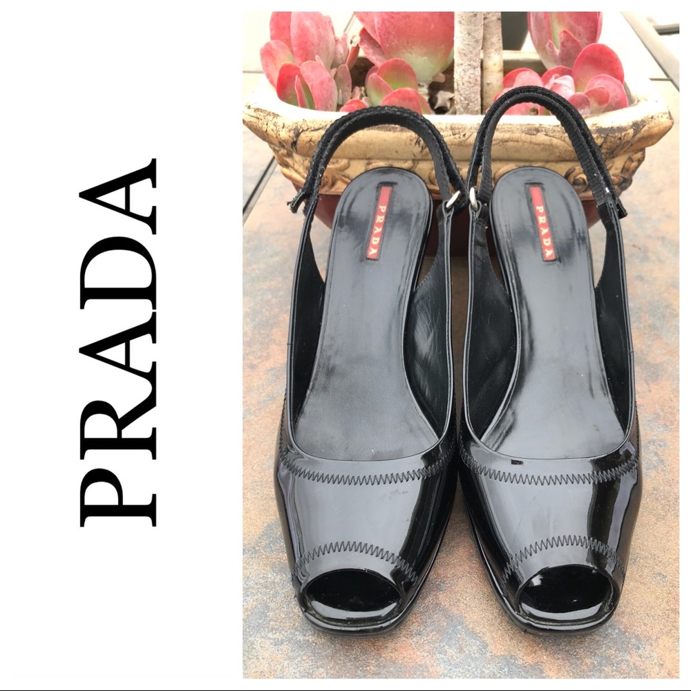 🔥Sale🔥 PRADA Patent Leather Wedge Sandal Sz 39